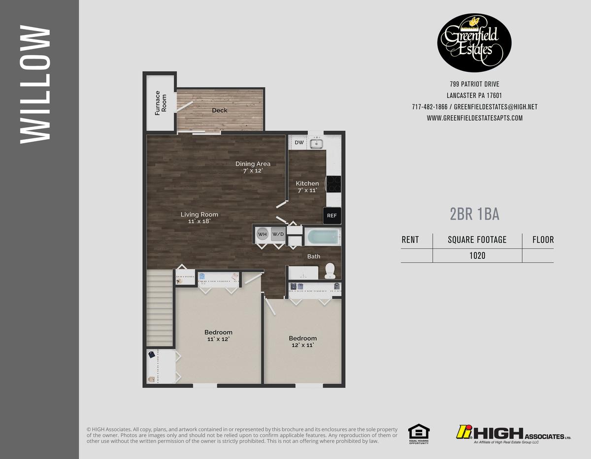 Willow Floor Plan - 2 Bed 2nd Flr